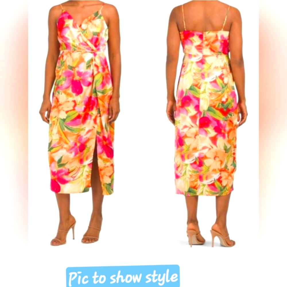Nicole Miller Vibrant Silky Soft Floral Tropical Vacation Summer Dress- Sz Sm